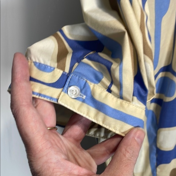 J. McLaughlin Blue Cream Puff Sleeve Shirt Dress - Picture 6 of 11